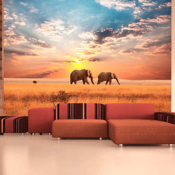 acquista Fototapete - Elefanten in der afrikanischen Savanne Wallpaper Erroi