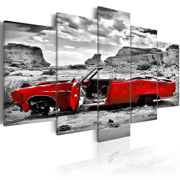 acquista Leinwandbild – Rotes Auto im Retro-Stil in der Wüste von Colorado – 5 Stück falsch