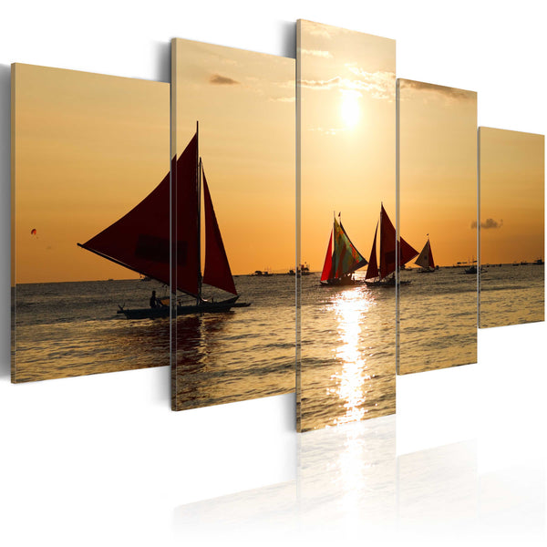Leinwandbild - Segelboote bei Sonnenuntergang Erroi online
