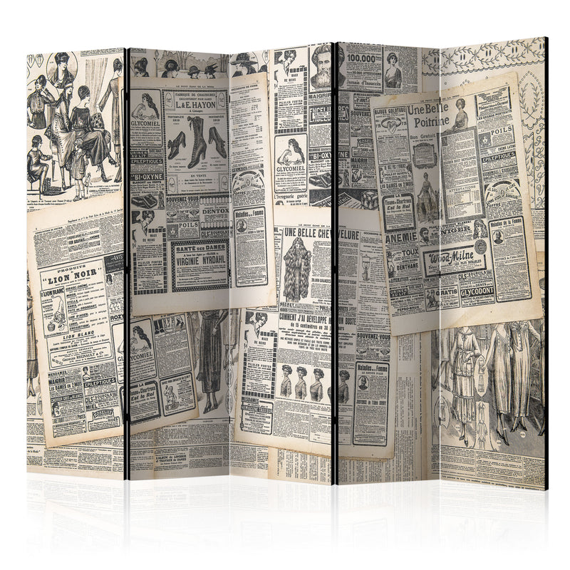 Paravento 5 Pannelli - Vintage Newspapers II 225x172cm Erroi-1