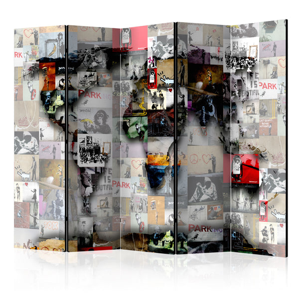 Bildschirm 5 Panels - Weltkarte - Banksy 225x172cm Erroi acquista