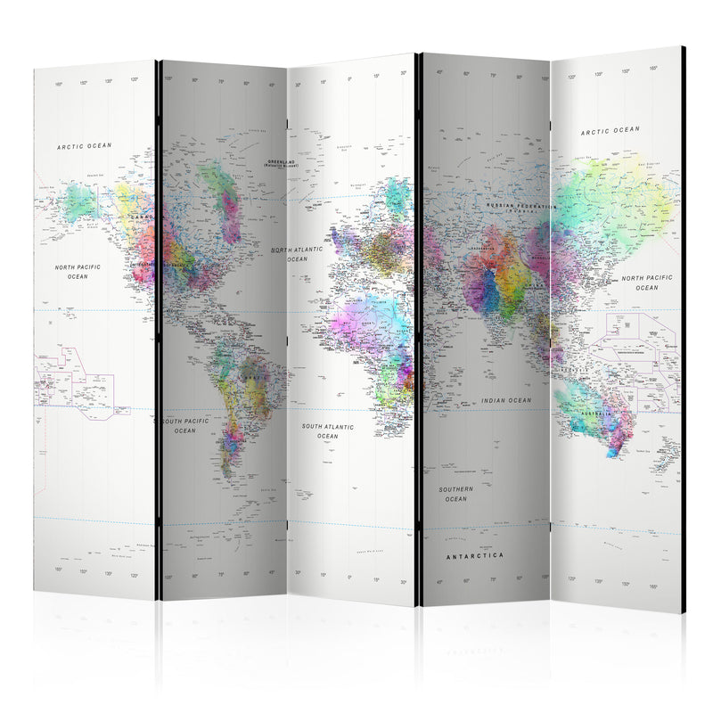 Paravento 5 Pannelli - White-Colorful World Map 225x172cm Erroi-1