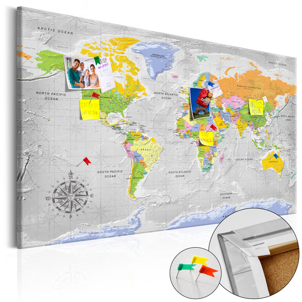 Korkbild - Weltkarte - Windrose [Korkkarte] 90x60cm Erroi online