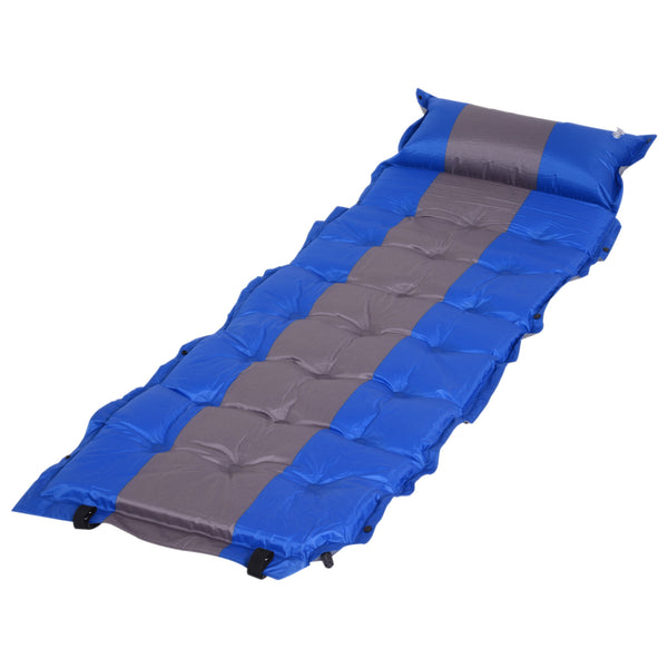 Aufblasbare Campingmatratze mit Kissen aus blauem und grauem PVC 191x63x5 cm sconto
