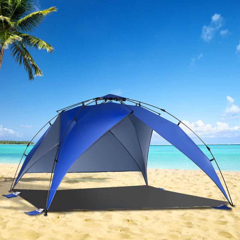 Tenda da Spiaggia Pop Up con Corde e Paletti in Poliestere Blu -9
