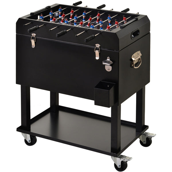 Tragbare 65-l-Kühlbox mit Tischfußball und 4 schwarzen Play 'n Drink-Stahlrädern acquista