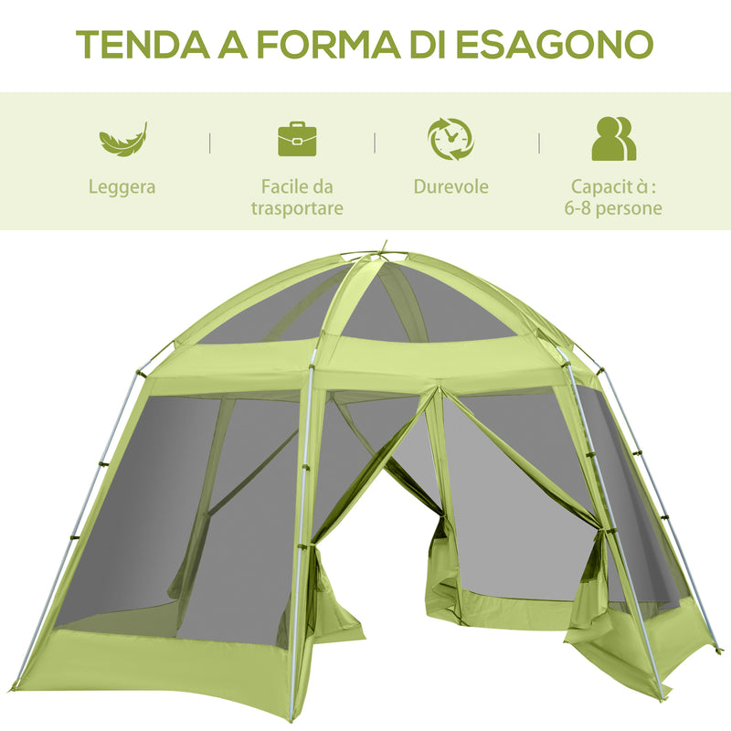 Tenda da Campeggio 6-8 Persone Ø4,93x2,4m in Tessuto Taffetà Verde-7