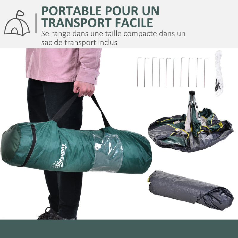 Tenda da Campeggio Automatica per 2 Persone con Tasche Interne e Tappetino 205x195x135 cm  Verde-4