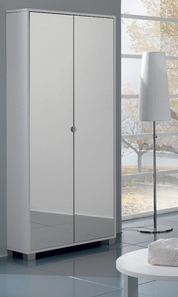 Kleiderschrank mit 2 Türen und Spiegel 83 x 190 x 29 cm weiß geflammt online