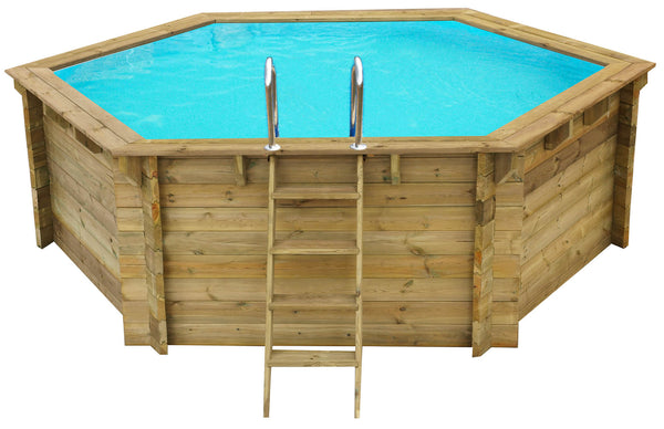 acquista Sechseckiger oberirdischer Pool Ø360x117 cm aus Holz