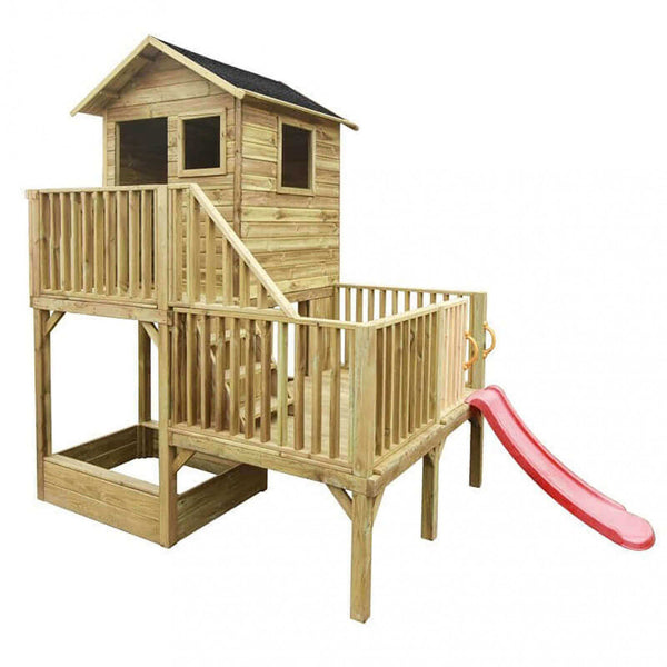 Doremi Holzspielhaus für Kinder mit Rutschen 176x176x273 h cm in Holz online