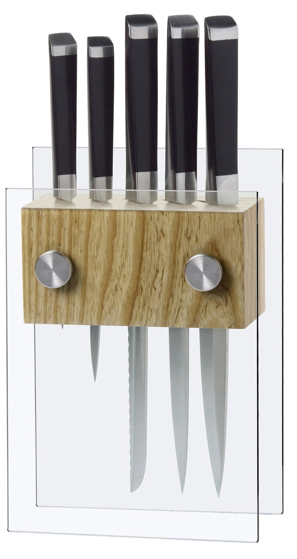 Block aus gehärtetem Glas und Holz mit 5 Marte Alexander Crystal Sapphire Messern online