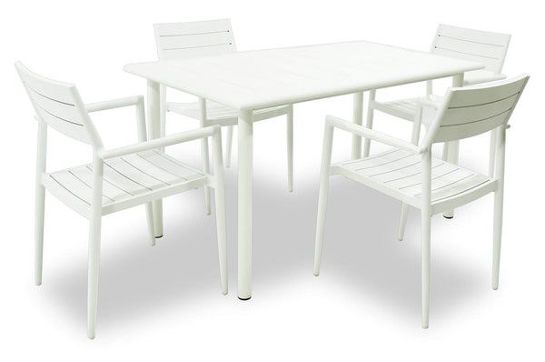 Set aus Tisch und 4 Gartenstühlen in Alzira White Aluminium sconto