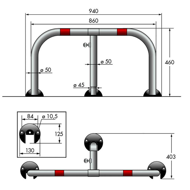 Barriera Dissuasore di Parcheggio Sosta in acciaio 86x46cm Parky AR580-4