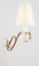 Elegante Wandlampe aus weißem, ineinander verschlungenem Metall mit Gold