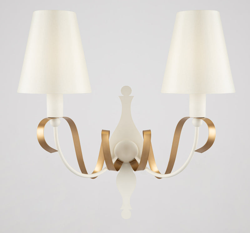 Elegante Wandlampe aus weißem, ineinander verschlungenem Metall mit Gold