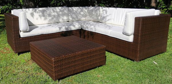 Gartenset 2 Sofas, Sessel und Couchtisch aus Polyrattan Morel Dubai in Braun online
