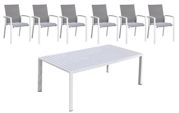 Set aus Tisch und 6 Gartenstühlen aus Aluminium und weißem Textilene prezzo