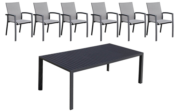 prezzo Set aus Tisch und 6 Gartenstühlen aus Aluminium und anthrazitfarbenem Textilene