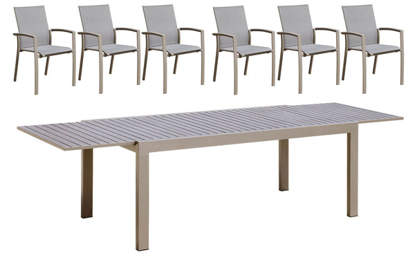 prezzo Set aus ausziehbarem Tisch und 6 Gartenstühlen aus Aluminium und Tortora Textilene