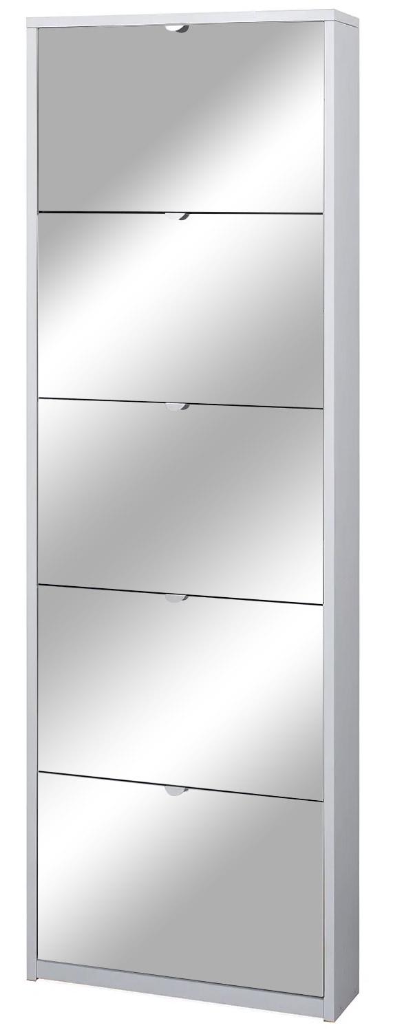 Schuhschrank 5 Türen mit Spiegel 63 x 190 x 18 cm weiß geflammt acquista