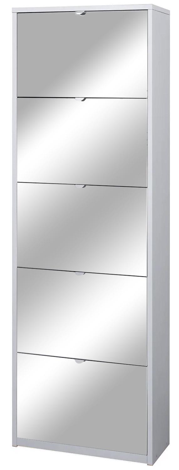 acquista Schuhschrank 5 Türen mit Spiegel 63 x 190 x 29 cm weiß geflammt