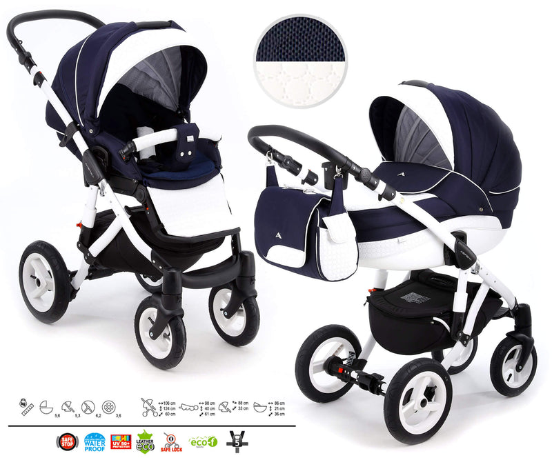 Duo Passeggino Carrozzina Adamex Aspena 837S Serie Eko Blu e Bianco-2