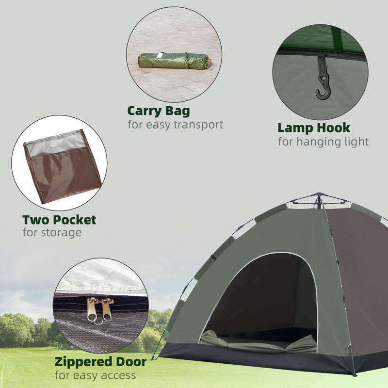 Tenda da Campeggio Pop-Up per 4 Persone 210x210x135 cm con Borsa da Trasporto Verde-5