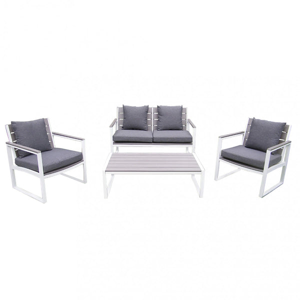 online Garden Lounge Set Sofa 2 Sessel und Couchtisch mit Kissen aus weißem Aluminium