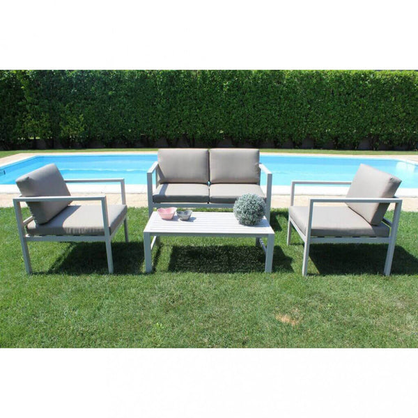 Garden Lounge Set Sofa 2 Sessel und Couchtisch mit Kissen aus taubengrauem Aluminium prezzo