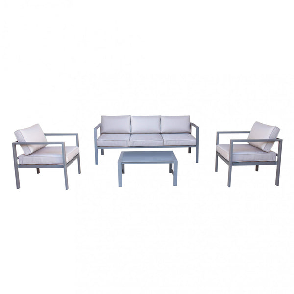 acquista Garden Lounge Set Sofa 2 Sessel und Couchtisch mit Kissen aus taubengrauem Aluminium
