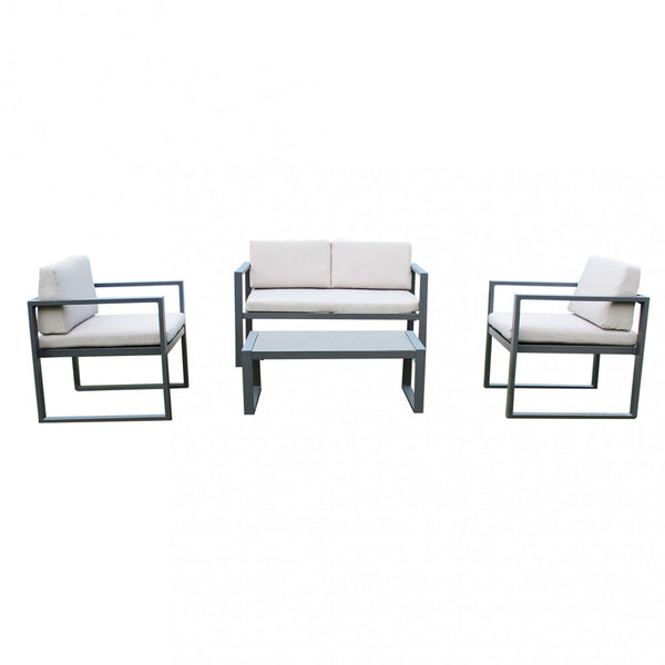 sconto Garden Lounge Set Sofa 2 Sessel und Couchtisch mit Kissen in anthrazitfarbenem Aluminium