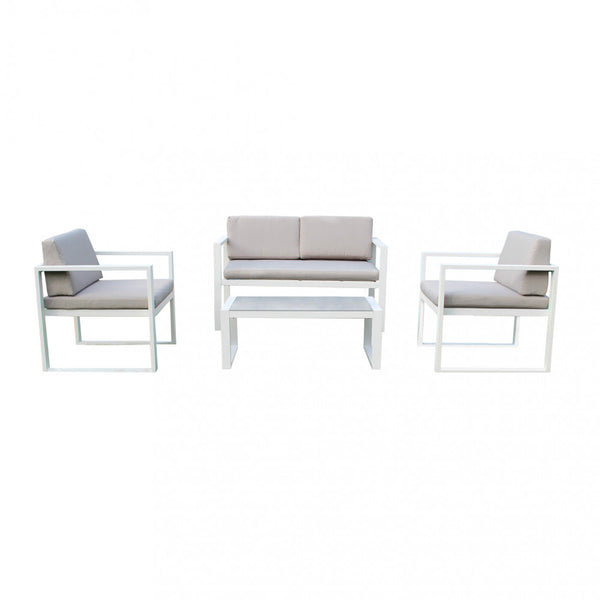 Garden Lounge Set Sofa 2 Sessel und Couchtisch mit Kissen aus weißem Aluminium acquista