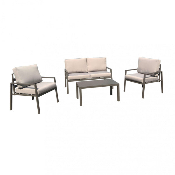 online Garden Lounge Set Sofa 2 Sessel und Couchtisch mit Kissen aus taubengrauem Aluminium