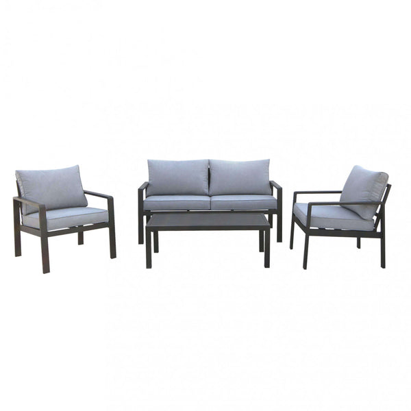online Garden Lounge Set Sofa 2 Sessel und Couchtisch mit Kissen in anthrazitfarbenem Aluminium