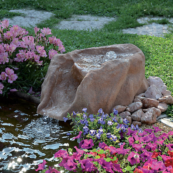 sconto Künstlicher Stein mit Feder 65x50x30 cm für Gartenteiche aus Fiberglas