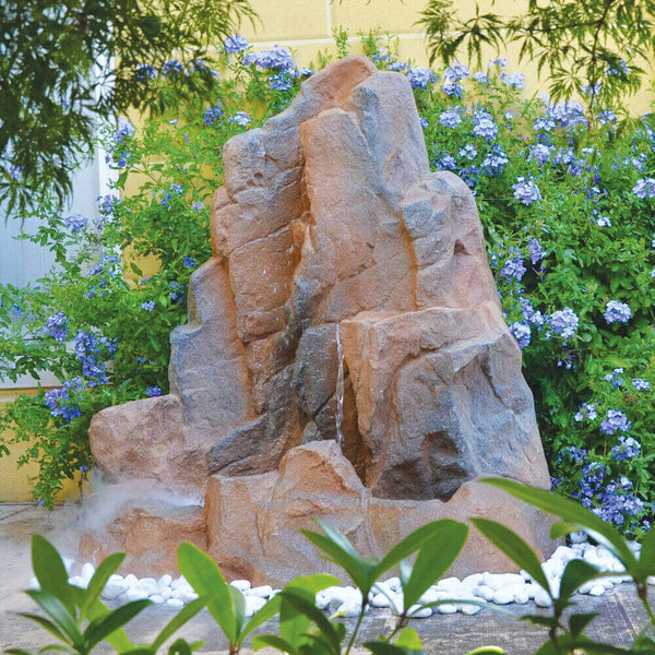 sconto Künstlicher Steinwasserfall für den Garten 142 x 68 x 83 cm aus Fiberglas mit Pumpe