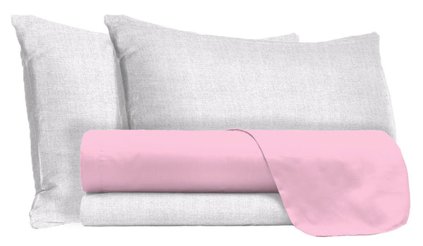 Bettlaken und Kissenbezüge aus rosafarbener Baumwolle in verschiedenen Größen prezzo