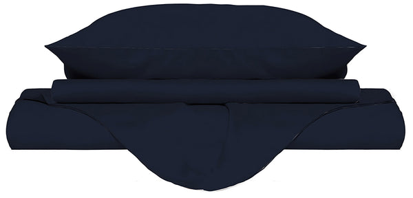 acquista Doppel-Bettbezug mit Tasche und Kissenbezügen, einfarbig, dunkelblau