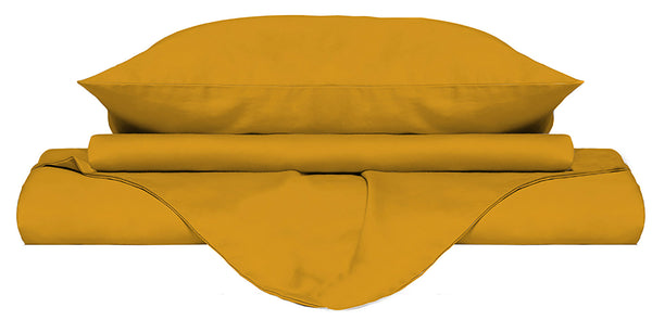 Bettbezug für Doppelbett mit Tasche und Kissenbezügen, einfarbig Gelb online