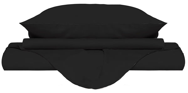 Bettbezug für Doppelbett mit Tasche und Kissenbezügen, einfarbig, aus schwarzer Mikrofaser prezzo
