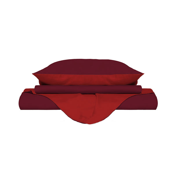 Doubleface-Bettbezug in Rot/Bordeaux mit Tasche und Kissenbezügen online