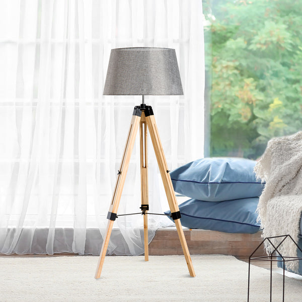 sconto Design-Stehlampe mit grauem Holzstativ, höhenverstellbar