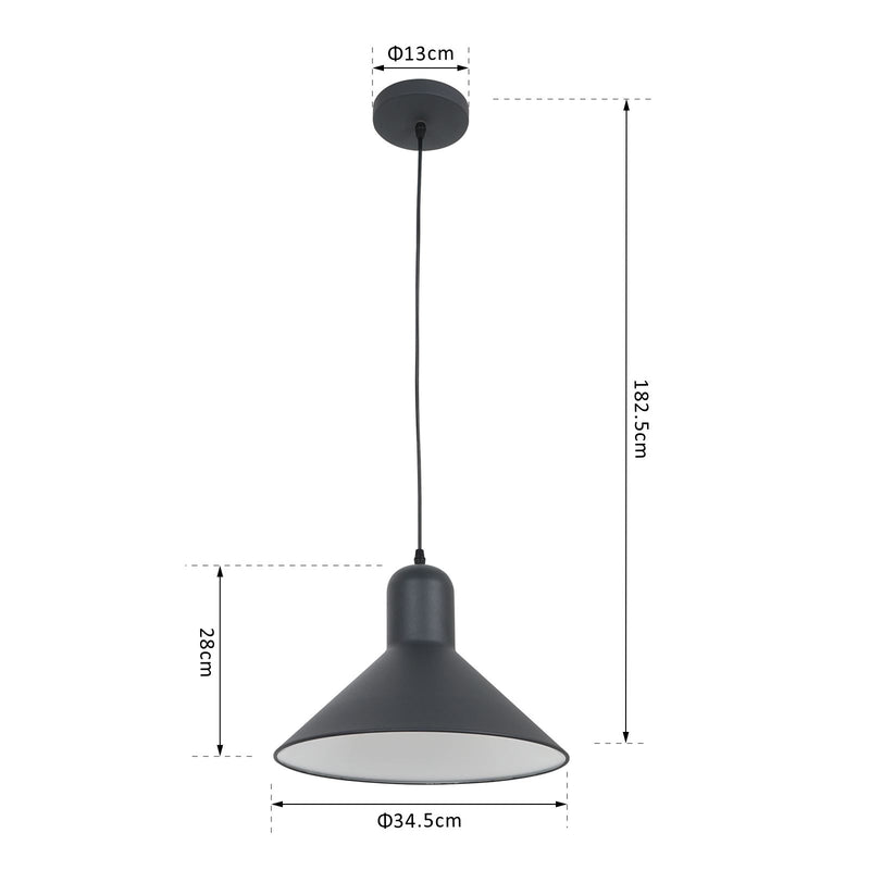 Lampada Design a Sospensione Corpo in Metallo Nero Esterno Bianco Interno Ø34,5x28 cm -3
