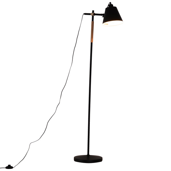 Stehlampe mit verstellbarem Lampenschirm aus Metall und schwarzem Holz acquista