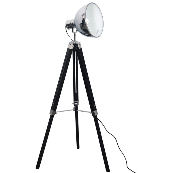 online Dreibein-Stehlampe aus Holz mit Lampenschirm aus Stahl 65 x 65 x 100-140 cm E27 Schwarz