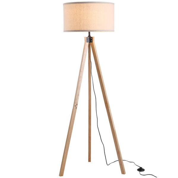 online Dreibein-Stehlampe aus Holz mit beigem Ø45x152 cm E27 Lampenschirm
