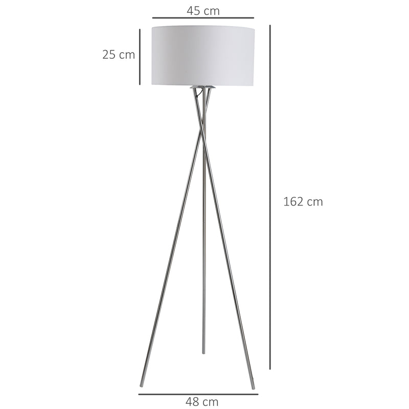 Lampada da Terra Tripode in Metallo con Paralume Ø48x162 cm  Bianco-3