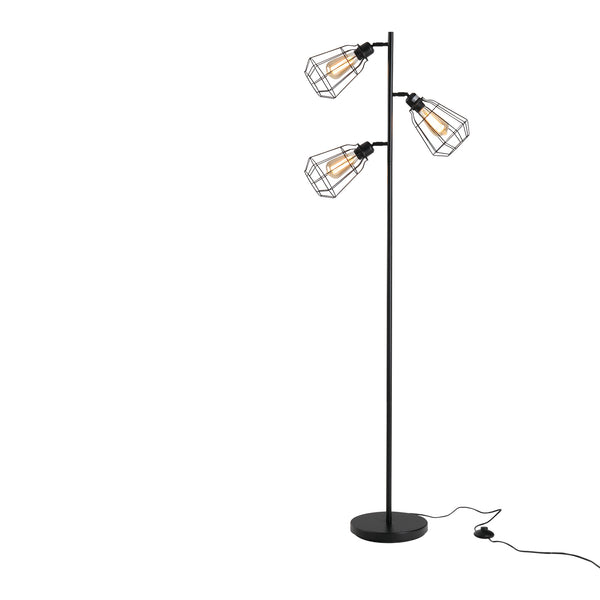 Stehlampe mit 3 verstellbaren Stahlschirmen Ø36x165 cm Schwarz acquista
