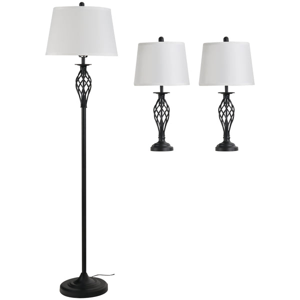acquista Set aus Stehlampe und 2 Tischlampen aus Metall E27 Schwarz und Weiß